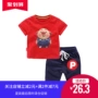 Quần áo lợn nhỏ xì hơi 2019 hè trẻ em mới bé trai cotton giản dị áo phông phù hợp với phim hoạt hình quần áo lưới trẻ em màu đỏ - Phù hợp với trẻ em đồ bơi trẻ em