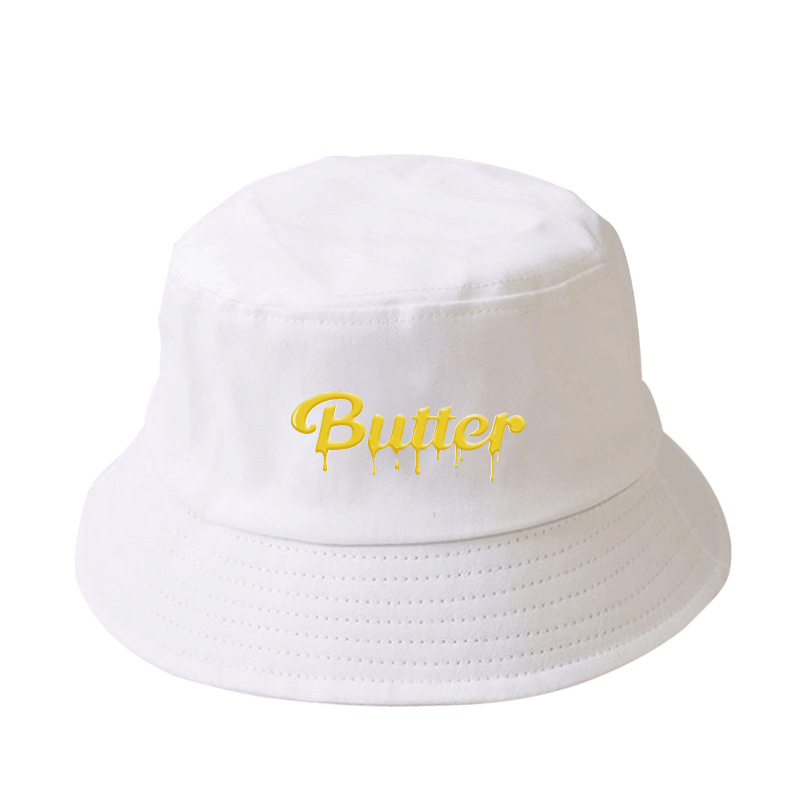 White - B2021 summer Korean version Bulletproof Youth League single Butter butter originality written words LOGO printing Fisherman hat
