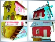 Bức tranh thời thơ ấu đầy màu sắc mô hình ngôi nhà bằng gỗ lắp ráp màu sắc thi công trường thi đấu câu đố dành riêng