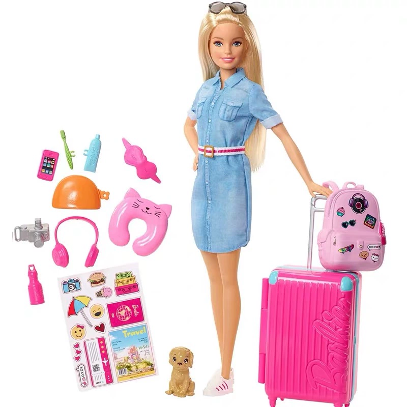 Barbie Travel Barbie Set Set Girl Princess Sinh nhật Quà tặng Trẻ em Chính hãng - Búp bê / Phụ kiện