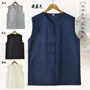 Cotton không có dải bên vải thô vest nam mồ hôi áo ghi lê ngựa mùa hè ông già áo vest phong cách Trung Quốc gió quốc gia nút