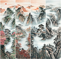 Четыре экрана китайского бутика по картине четыре экрана пейзажа [Весна, лето, осень и зима] Непрестанные работы по дешевым продажам p