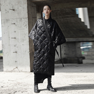 ĐƠN GIẢN ĐEN gió đen mùa đông Nhật Bản kimono dây đeo robe loose dài coat bông coat jacket nữ áo phao nữ lông vũ