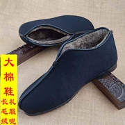 Giày Bắc Kinh nam mùa đông ấm áp cũ giày cotton cao cổ tròn tay áo Trung Quốc gió rắn màu phẳng với