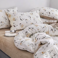 Cotton cộng với nhung dày bốn mảnh phù hợp với phim hoạt hình mùa thu và mùa đông flannel ấm áp bộ ba mảnh ga trải giường 1,8 m - Bộ đồ giường bốn mảnh bộ drap giường