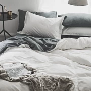 Bộ đồ cotton bốn mảnh được giặt theo phong cách Nhật Bản đơn giản Bắc Âu màu xám đơn giản 1.8 bộ đồ giường chăn ga trải giường - Bộ đồ giường bốn mảnh