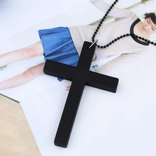 Специальные аксессуары деревянный цвет большой крест ожерелье кулон женщина длинный винтажный свитер цепочка nked44