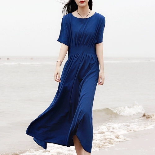 Шелковый корсет, летнее платье с коротким рукавом, длинная юбка