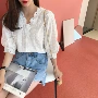Xia 2018 nữ Han Fan V-Cổ nặng làm việc ren thêu voan áo sơ mi lỏng đèn lồng tay áo ngọt ngào nhỏ tươi áo sơ mi áo sơ mi tím