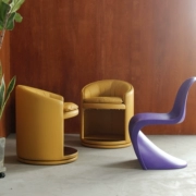 [coznap vintage] Nội thất thời trung cổ châu Âu Ý da màu vàng xoay ghế thanh phân - Đồ nội thất thiết kế