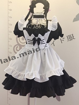 taobao agent 2021 Free shipping cat ear maid dress four -piece house dance photo cute maid cute cat black and white