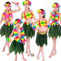 Гавайская танцовщица травяной юбки, взрослые мужчины и женщины, детские выступления, одежда, примитивная юбка из листьев, зеленая юбка Daxi Daxi
