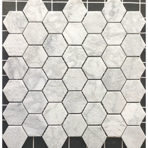 Белая шестиугольная мраморная антикварная мозаика на стену