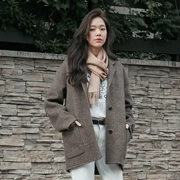 Hàn quốc mùa đông cổ điển houndstooth áo len nữ phần ngắn Hàn Quốc thường phù hợp với chic len coat dày