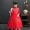 Cô gái màu đỏ phong cách quốc gia mùa thu và mùa đông cộng với váy nhung Cô gái nhỏ nhắn chủ nhà dài tay phù hợp với váy show