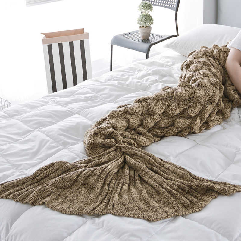 New Stereo Fish Scale - CocoaIt's in my ear new pattern INS mermaid Tail hair blanket Fish tail Air conditioning blanket Sofa blanket knitting Leisure blanket Nap blanket
