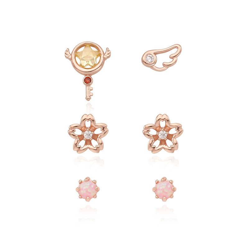6 Star Stick Earrings In Original Boxthe republic of korea OST Cardcaptor Sakura Magic card girl Sakura Joint fund Earrings Wand  925 Tremella nail Pendants cherry blossoms