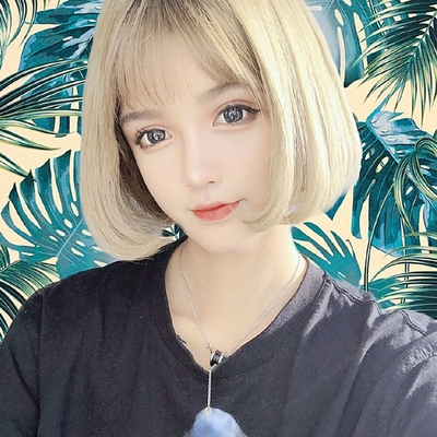 taobao agent European and American soft golden color wig girl short -curly hairstyle round face net red mixed -race makeup fake hair pear blossom full set