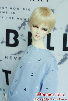 taobao agent [Cat and Cat's Nest] Uncle 34 points BJD Ocean Wind Light Blue Anchor T -shirt Daily Men's Loose Top Skirts