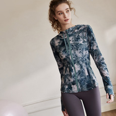 Куртка для йоги 2022欧美秋冬新款时尚气质扎染连帽瑜伽服外套女运动健身拉链开衫