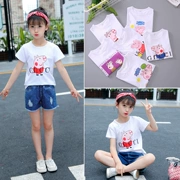 Áo thun bé gái Piggy Tec 2019 Mùa hè Mới dành cho thiếu nhi Trẻ em Hàn Quốc Tide T Nửa tay áo nước ngoài Pei Qi Children Mặc - Áo thun