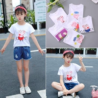Áo thun bé gái Piggy Tec 2019 Mùa hè Mới dành cho thiếu nhi Trẻ em Hàn Quốc Tide T Nửa tay áo nước ngoài Pei Qi Children Mặc - Áo thun áo thun cho bé gái 2 tuổi