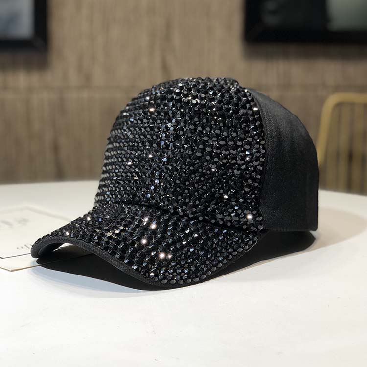 Black 1Hat female rhinestone personality peaked cap Spring and autumn days fashion Baseball cap Korean version Versatile tide summer manual Inlaid diamond Internet celebrity