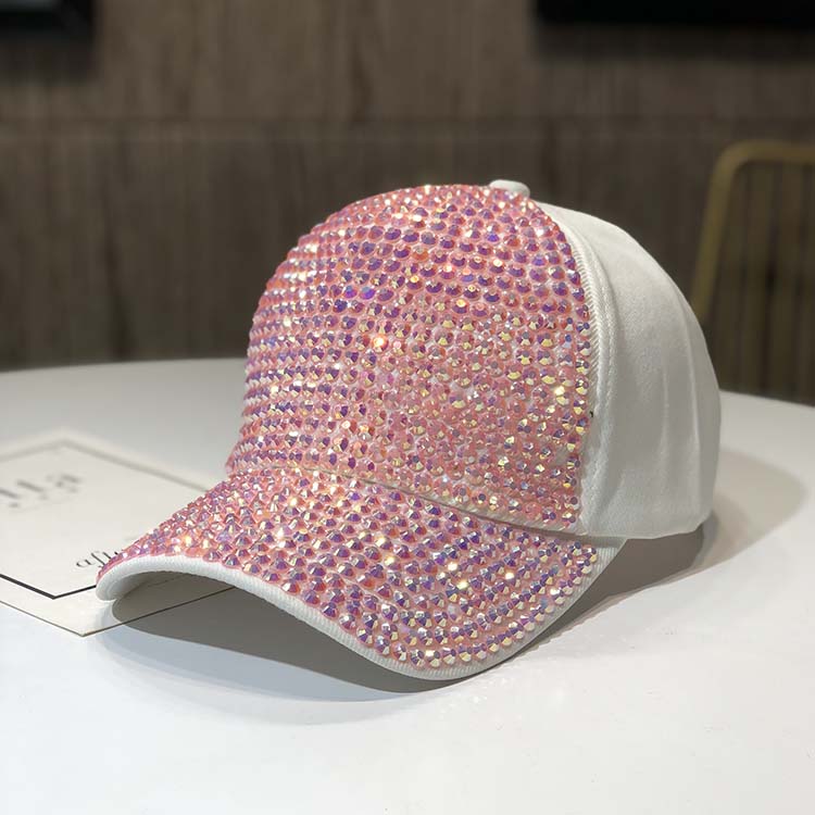 White 1Hat female rhinestone personality peaked cap Spring and autumn days fashion Baseball cap Korean version Versatile tide summer manual Inlaid diamond Internet celebrity