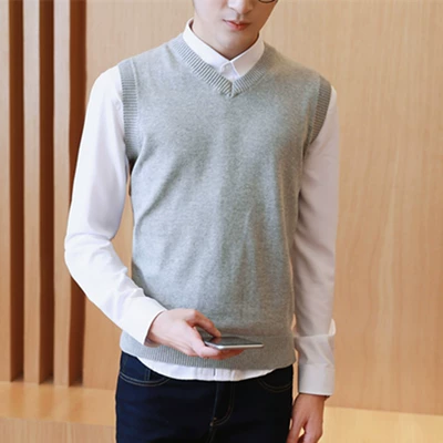 2018 mùa xuân và mùa thu vest nam áo len vest thanh niên V-đan tay Hàn Quốc phiên bản của triều đáy len vest quần áo mỏng áo len mỏng Dệt kim Vest