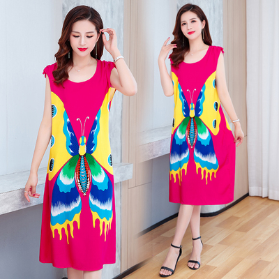 No. 3Fat mm Big size pajamas female summer Nightdress poplin  Medium and long term easy Thin middle age female robe camisole Over the knee vest