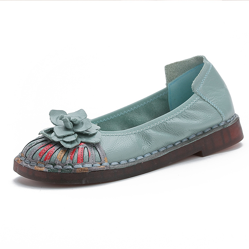 Greenoriginal Retro leather shoes ethnic style comfortable Shoes for pregnant women genuine leather soft sole Women's Shoes Doug shoes Shallow mouth manual Single shoes female