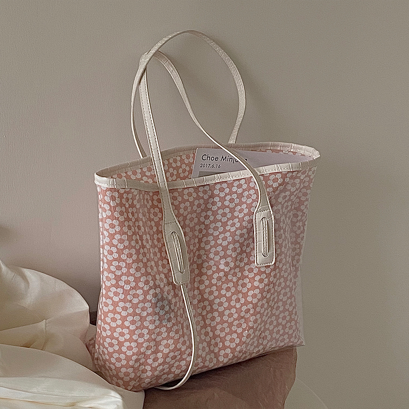 Redsummer high-capacity transparent Flower bag female 2021 new pattern fashion Foreign style handbag One shoulder Tote Bag Beach Bag