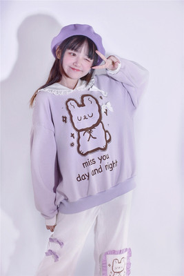 taobao agent [To Alice] C5664 Original two -color fungus edge printing rabbit sweater+core pants