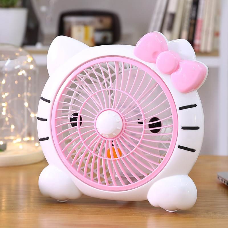 Cartoon bedside 2-speed electric fan medium-sized children's small desktop mute small mosquito net with bed small turn head big white