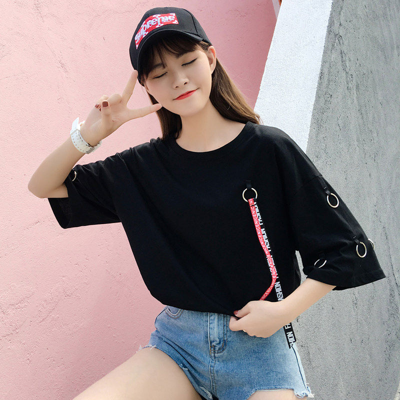 短袖t恤女下衣失踪半袖夏装2018新款宽松韩版学生中长款夏季衣服