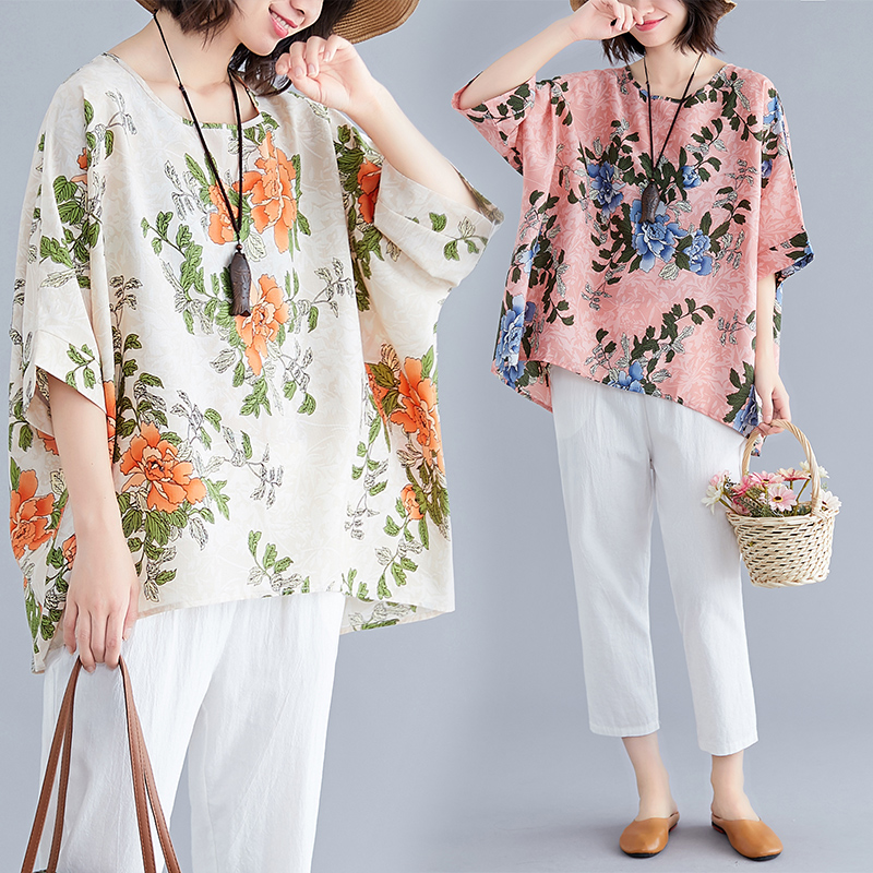 เสื้อสไตล์สาวใหญ่ยุคใหม่ แฟชั่นฤดูร้อน เสื้อแขนค้างคาว ใส่แล้วดูผอมลง ขนาดฟรีไซส์ 实拍胖妹妹大码宽松显瘦夏季新款减龄蝙蝠袖上衣显瘦遮肚百搭女 เสื้อสไตล์สาวใหญ่ยุคใหม่ แฟชั่นฤดูร้อน เสื้อแขนค้างคาว ใส่แล้วดูผอมลง ขนาดฟรีไซส์