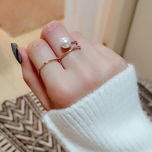 Японское регулируемое золотое кольцо из жемчуга, легкий роскошный стиль, популярно в интернете, розовое золото, не выцветает, на указательный палец