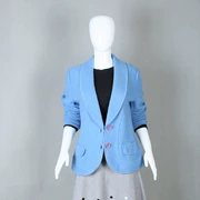Mùa thu Thời trang mới Retro Joker Màu trơn Ve áo dài tay Áo len ngắn Áo khoác nữ 1106-Blue - Áo khoác ngắn
