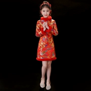 Cô gái sườn xám mùa đông trẻ em năm mới đầm dày trang phục phong cách Trung Quốc nữ bé Đường dài tay cộng với nhung quần áo năm mới
