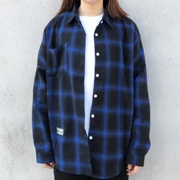 FORTHEWIN thủy triều thương hiệu flannel off tay áo kẻ sọc xu hướng retro lỏng đôi tay áo dài tay nam và nữ - Áo