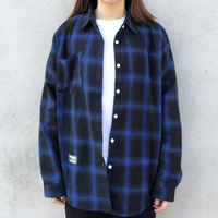 FORTHEWIN thủy triều thương hiệu flannel off tay áo kẻ sọc xu hướng retro lỏng đôi tay áo dài tay nam và nữ - Áo sơ mi công sở