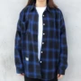 FORTHEWIN thủy triều thương hiệu flannel off tay áo kẻ sọc xu hướng retro lỏng đôi tay áo dài tay nam và nữ - Áo sơ mi công sở