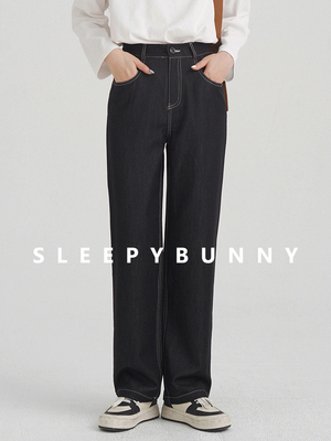 taobao agent Sleeping rabbit tailoring sharp legs straight jeans spring black straight pants loose waist, waist, contrasting color thread trousers