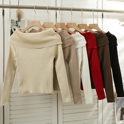 taobao agent Short fitted knitted design sweater, french style, open shoulders, tight, trend of season, long sleeve