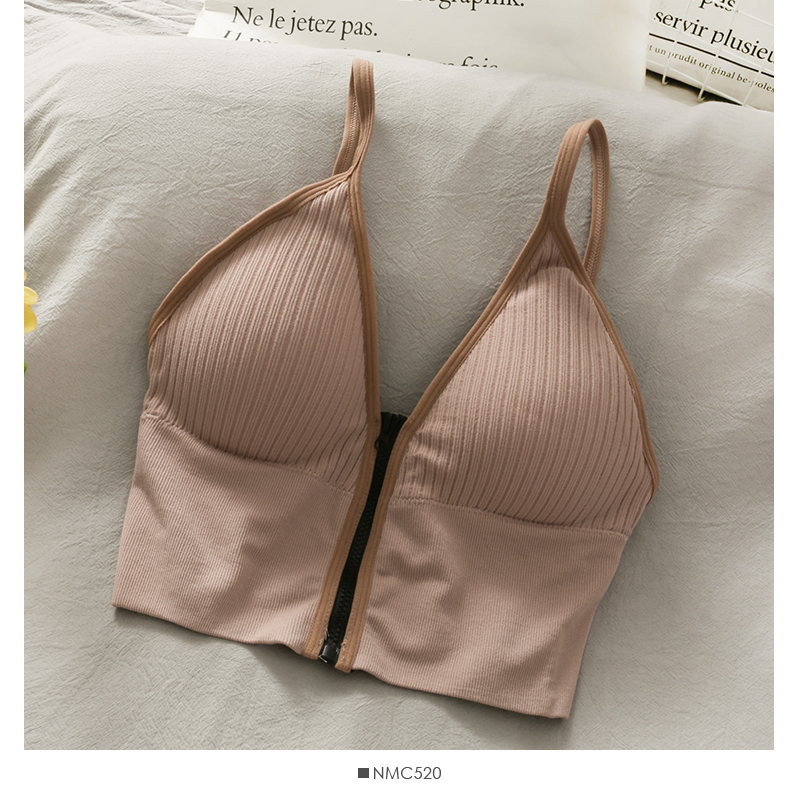 PinkInternet celebrity Same zipper Wireless  Small chest Gather together Underwear female 2021 spring Beautiful back With chest pad Versatile Bras tide