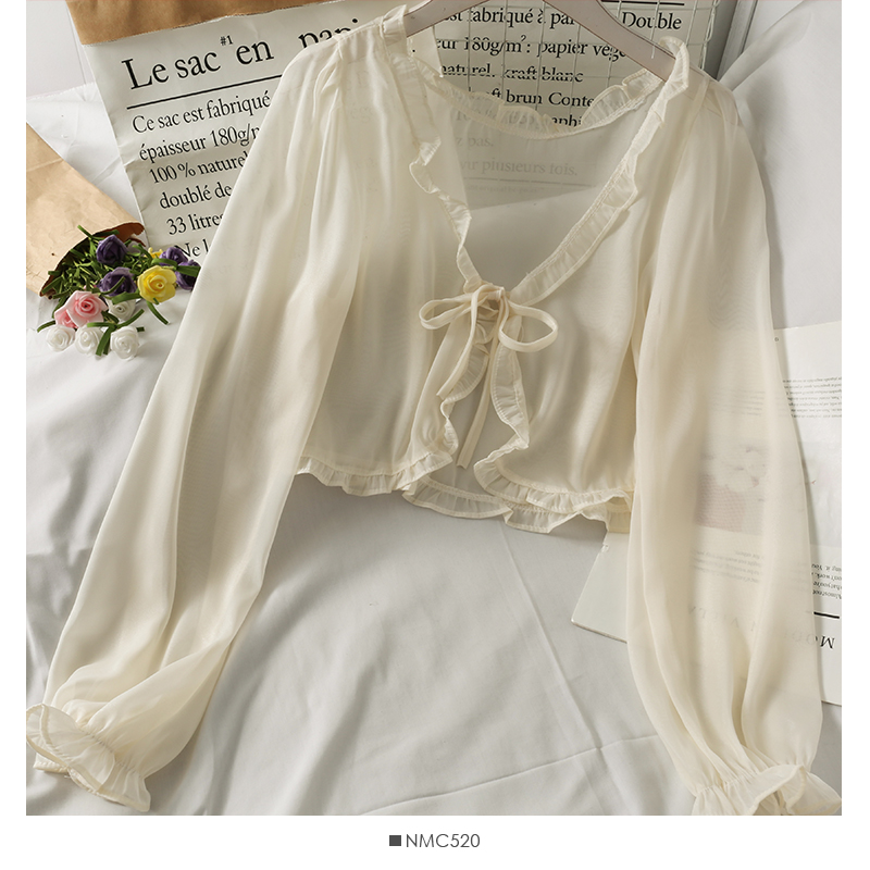 ApricotWatch out have cash less than that is registered in the accounts bow Frenulum Auricularia auricula edge Shawl female 2021 summer wear easy Long sleeve Versatile Sunscreen shirt