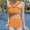 Tùy chỉnh mạng lưới ngực nhỏ màu đỏ ngực gỗ retro in Hồng Kông hương vị áo tắm chéo chia bikini màu cam nữ - Bộ đồ bơi hai mảnh đồ bơi 2 mảnh trẻ em