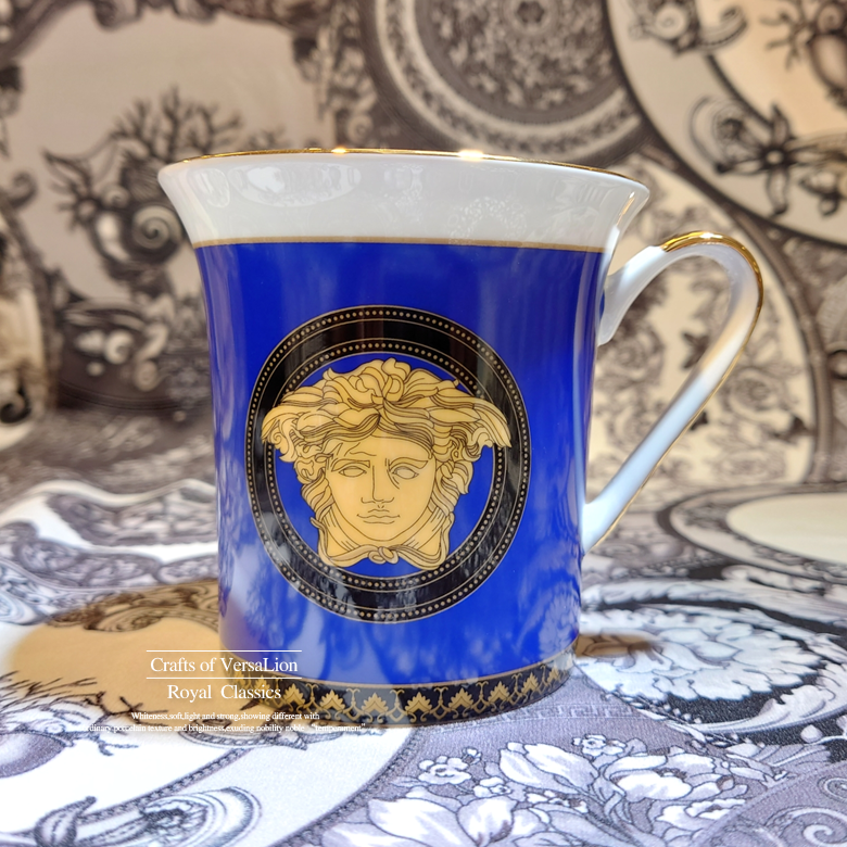 Classic Medusa Blue (High Quality Bone China)European style luxurious Ceramic cup new pattern ins Net red cup Medusa Mug Bone China Coffee milk cup Tea cup