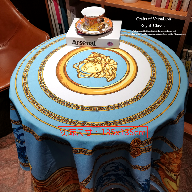 Round I & Medusa Double Lion Blue (Authentic)European style luxurious table rectangle tablecloth Table mat a living room circular tea table Table cloth TV cabinet Gabe Table flag customized