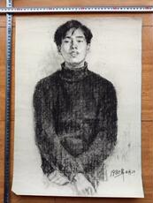 Контурный рисунок 包真80年代大幅人物素描画稿原稿《穿毛衣的男青年肖像》